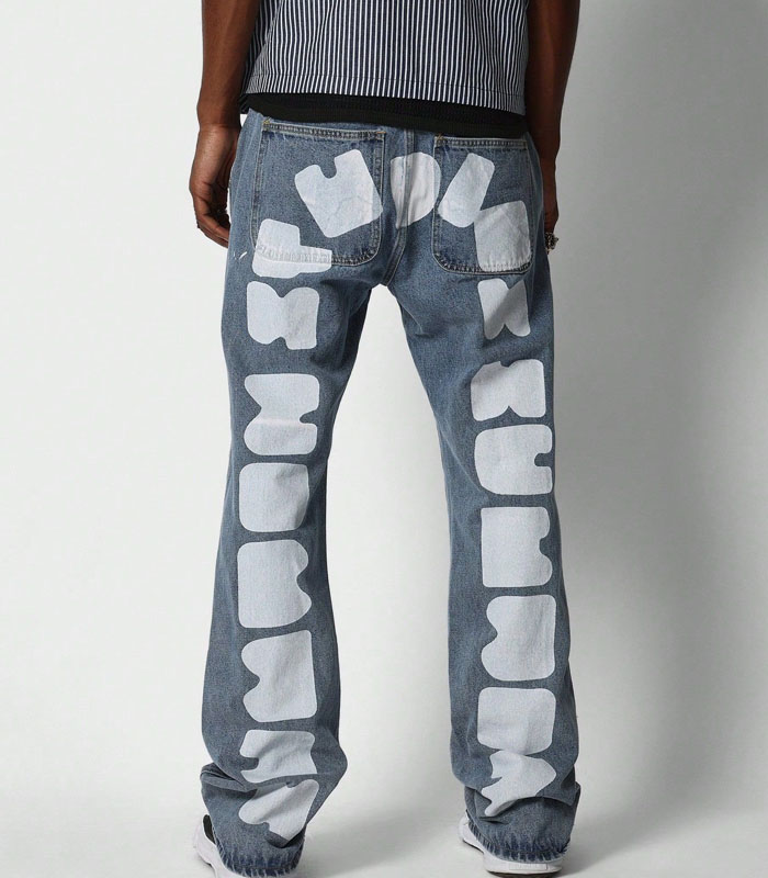 Men's Creative Print Streetwear Gray Washed Jeans