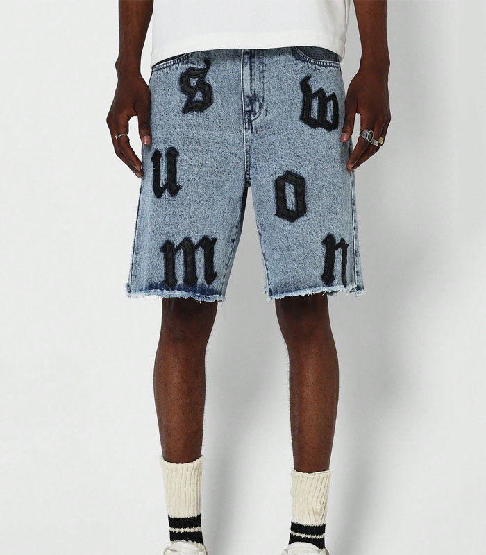 Men's Letter Patch Black Denim Shorts