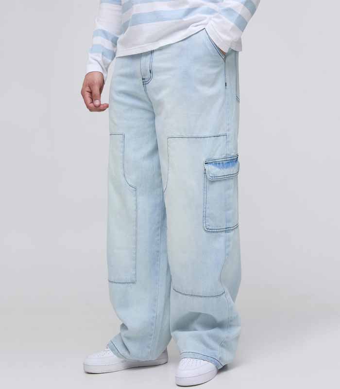 Mens Grey Plus Carpenter Cargo Relaxed Fit Jeans