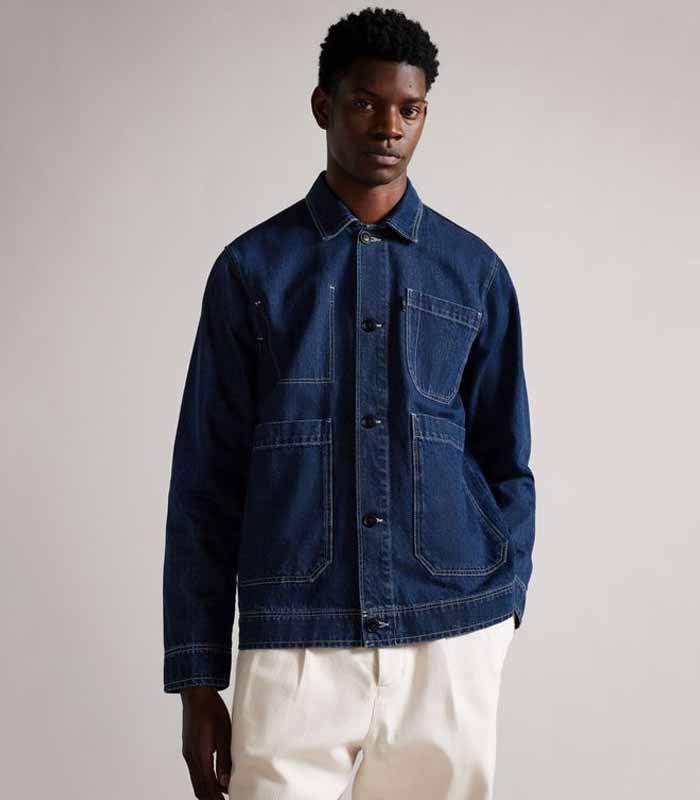 Men’s Traditional Raw Denim Jacket with Patch Pockets