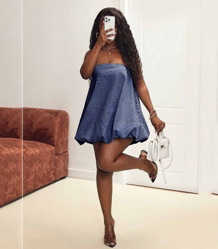 Casual Cute Women's Denim Tube Dress For Outings