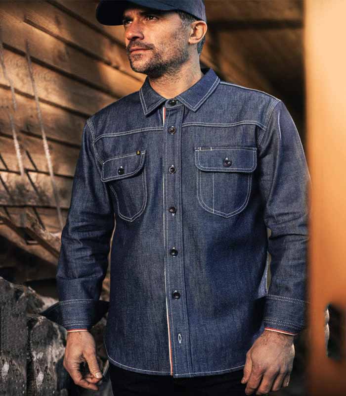 Fade-resistant men’s rugged denim shirt
