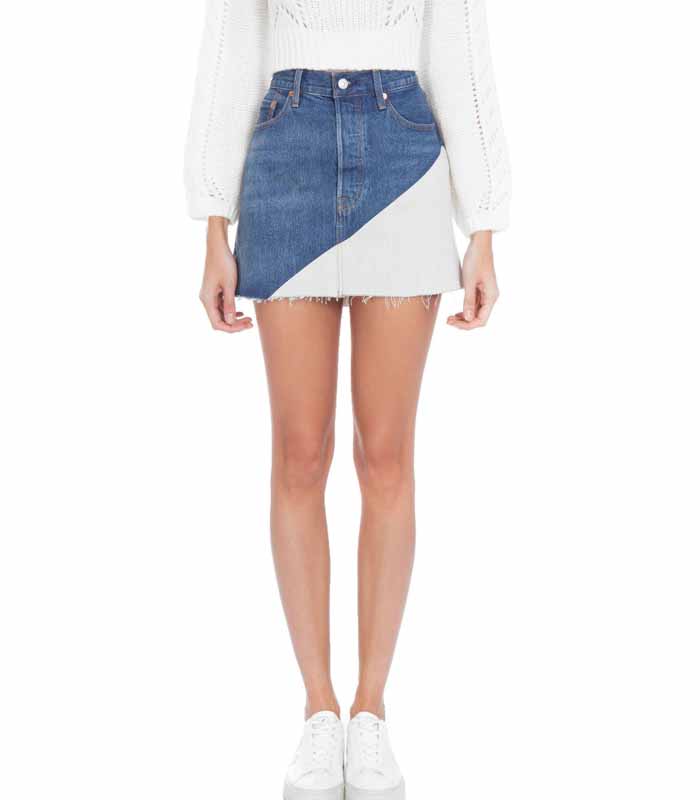 Clean-cut color-blocking denim shorts