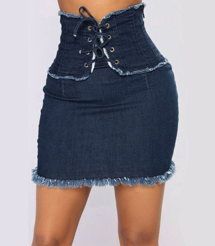 Chic High-waist Denim Skirt With Button Closure