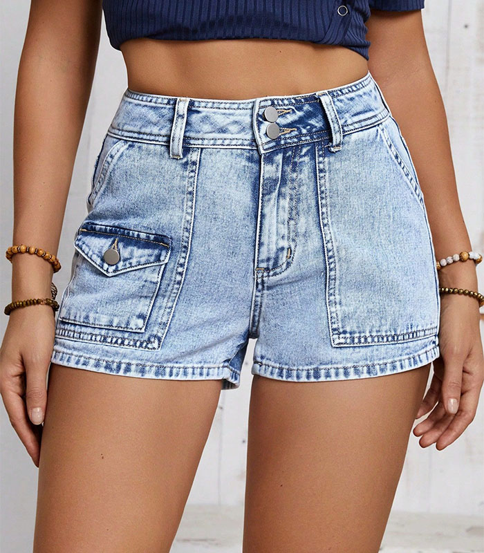Women's Fashionable Large Pocket Casual Denim Shorts
