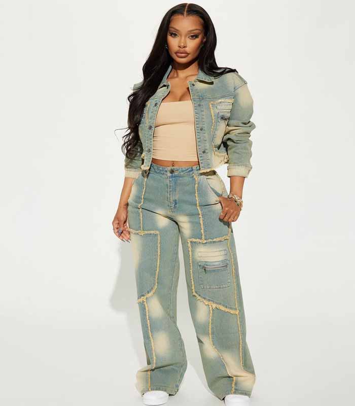Women's Classic Washed Distressed Jeans Set