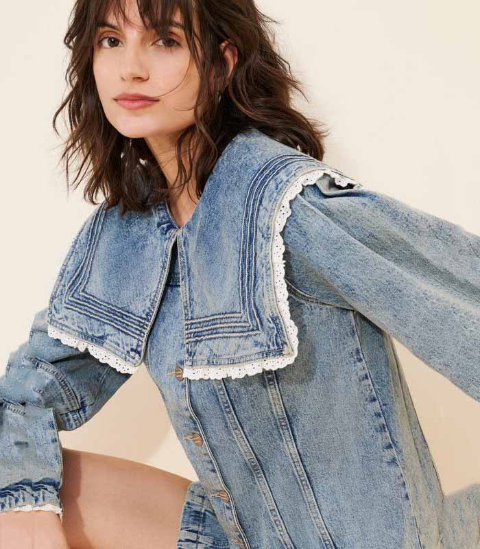 Broderie Denim Sailor Jacket