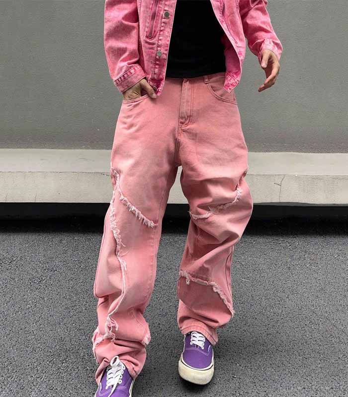 Plus Size Men's Casual Loose Fit Distressed Pocket Denim Jeans