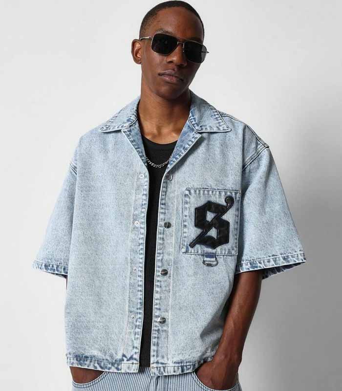 Fashion Embroidered Denim Shirt for Men