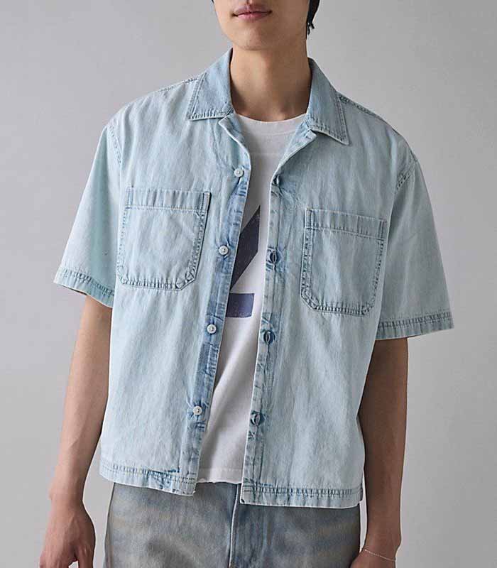 Denim Shirt Top in Light Blue