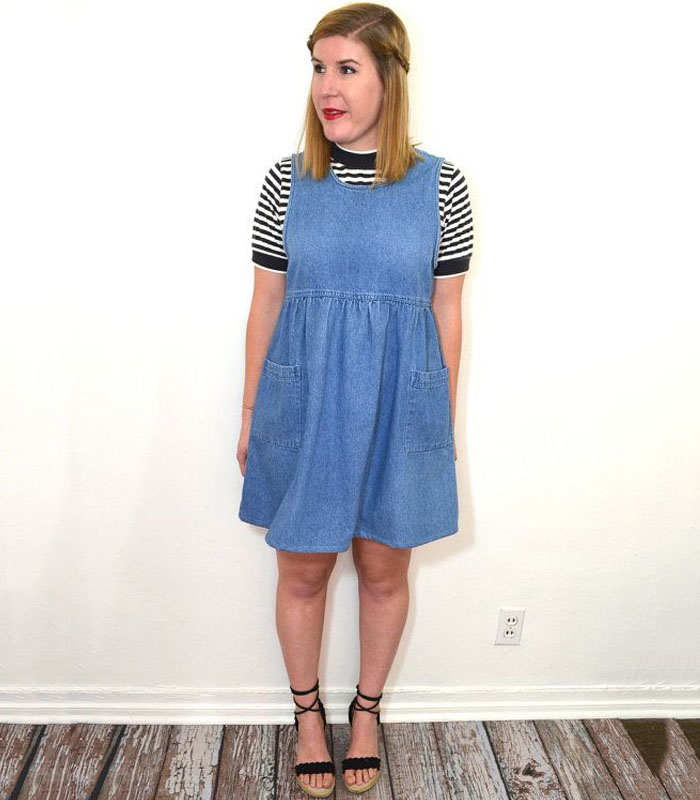 90s Vintage Denim Pinafore Dress – Sleeveless Oversized Baby Doll Jumper