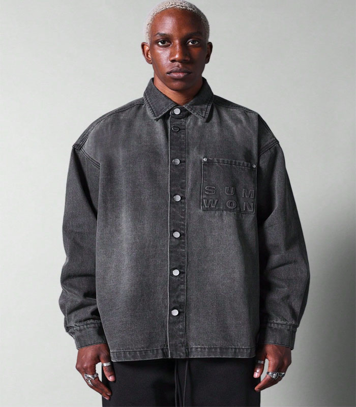 Oversized gray wash Denim Shirt With Pocket