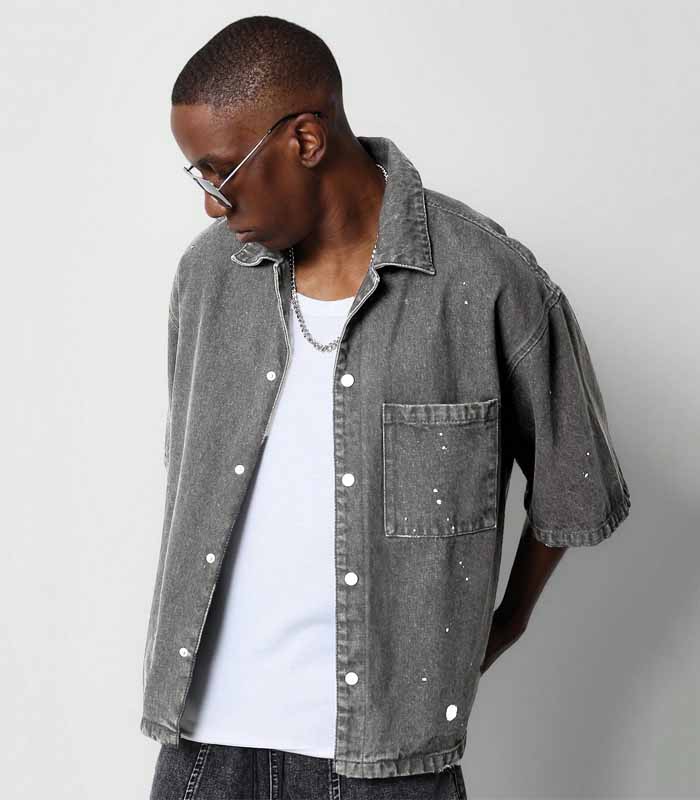 Washed Denim Shirt With Splatter Paint