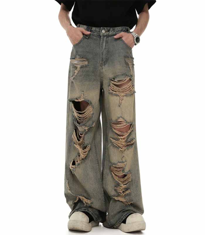 men's Wide Leg Distressed Jeans