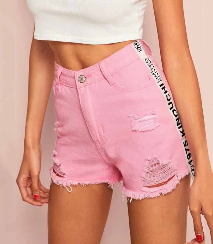 Tape Side Denim Shorts for women