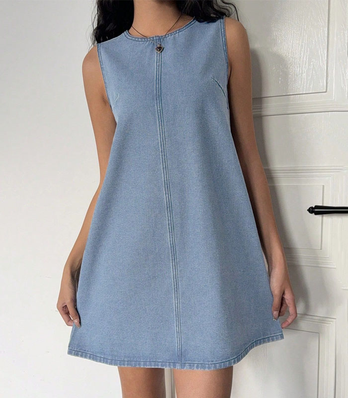 Women's Casual Loose Denim Sleeveless Mini Dress, Blue