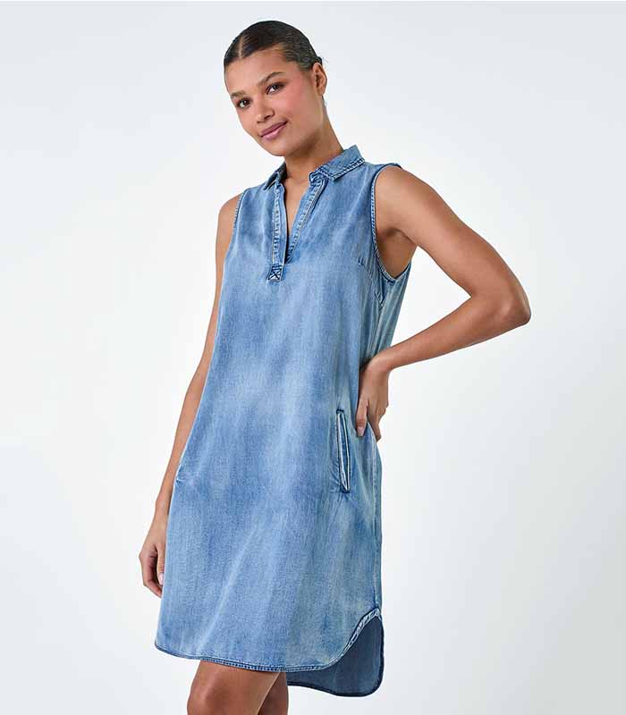 Cotton Denim Pocket Shift Dress