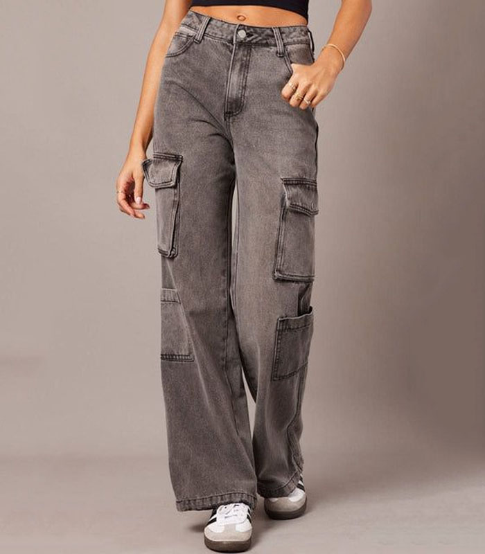 Grey Cargo Jean Mid Rise for women