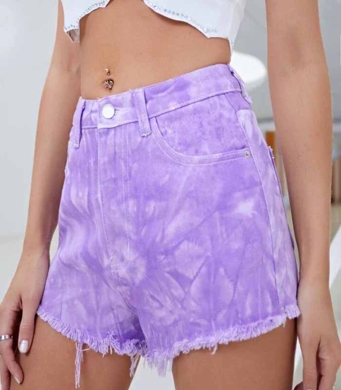 Purple Tie Dyed Denim Shorts