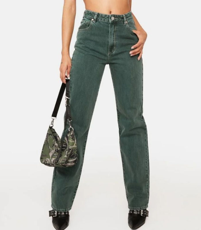 Vintage Washed Green High-Rise Straight Pants