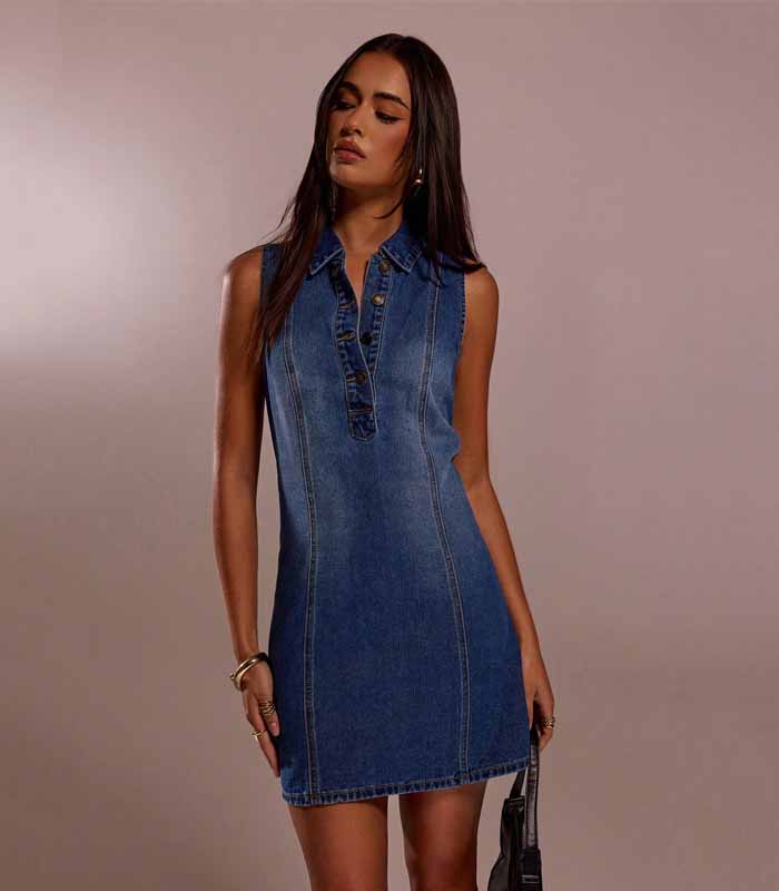 Summer New Sleeveless A-Line Denim Mini Dress For Women