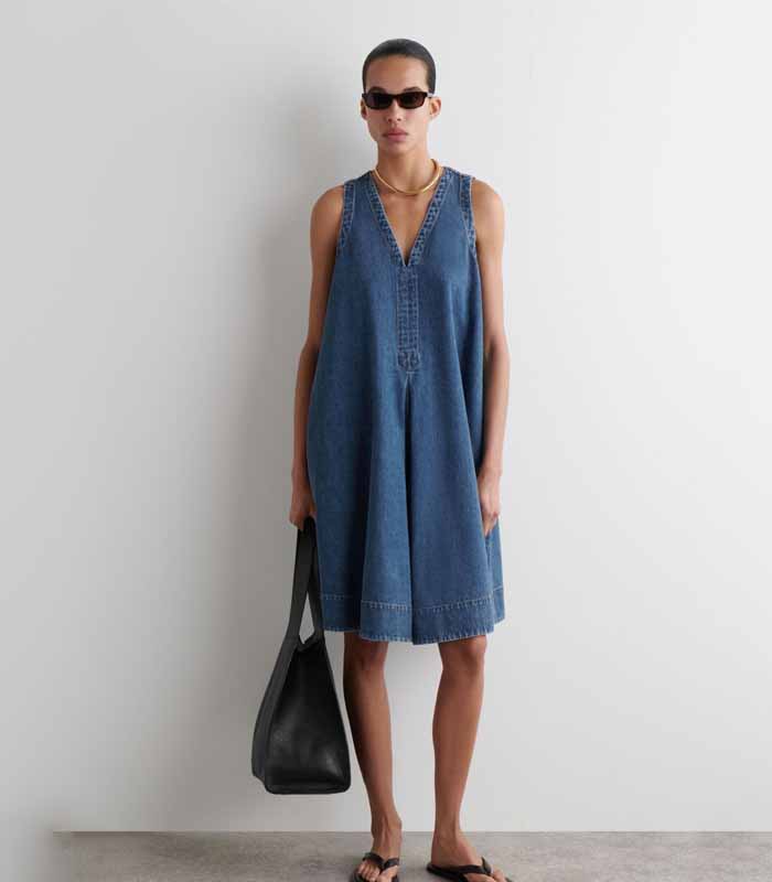 DENIM A-LINE MINI DRESS
