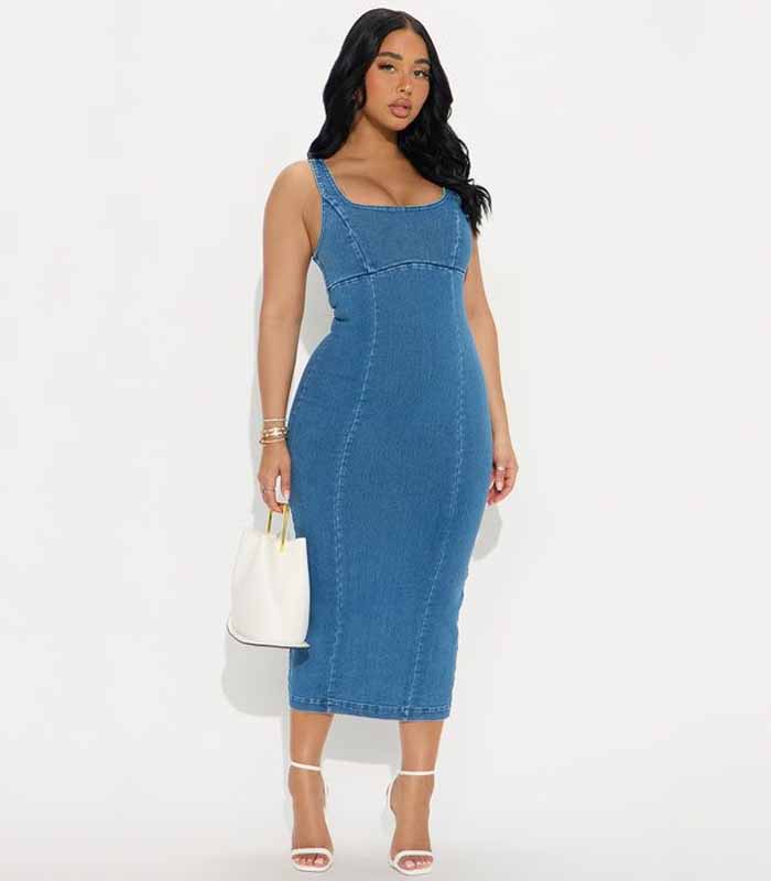 Fitted Sleeveless Denim Dress