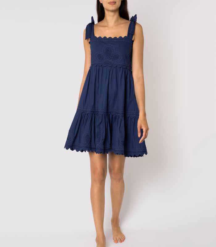 Indigo Poplin Sundress with Tie Shoulders