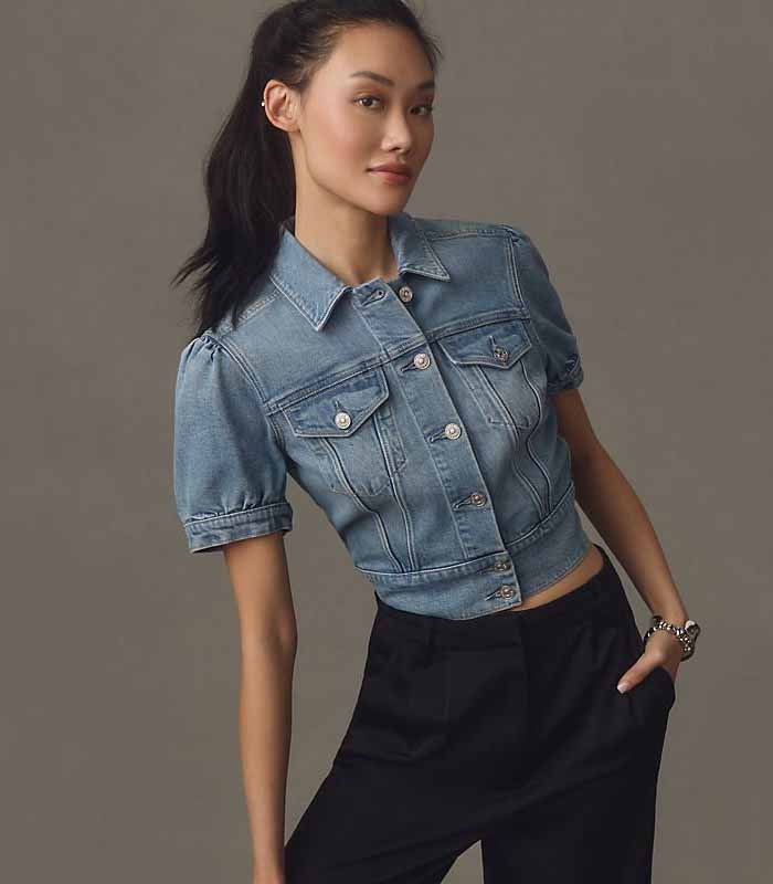 Short-Sleeve Cropped Denim Jacket