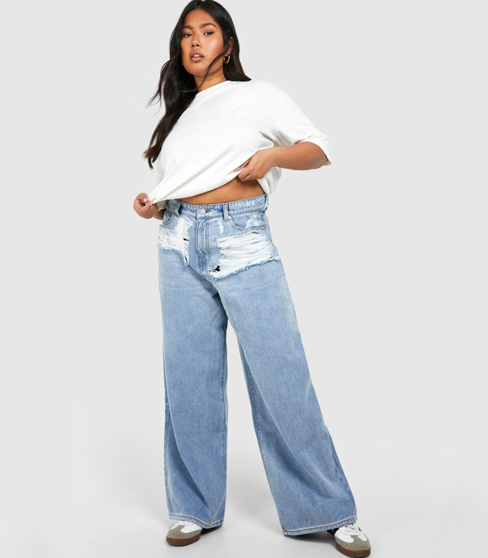 Plus Distressed Straight Leg Denim Jean