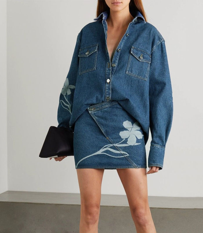 Trendy Printed Denim Jacket & Skirt Set – Stylish Matching Outfit for Women