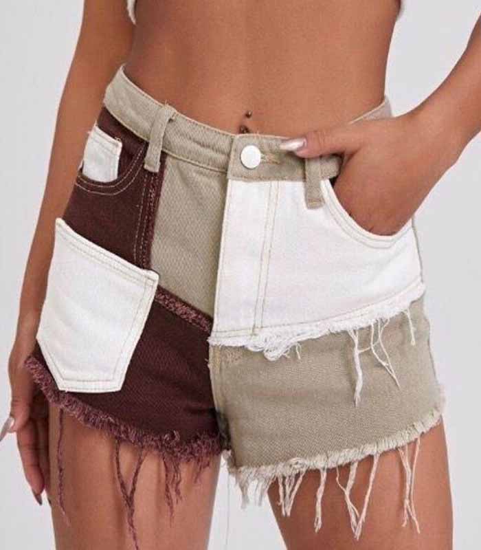 Brown Color Block Shorts for women