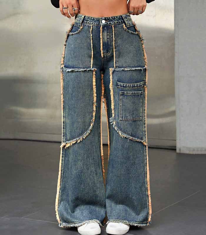 Fringed Denim Flared Jeans
