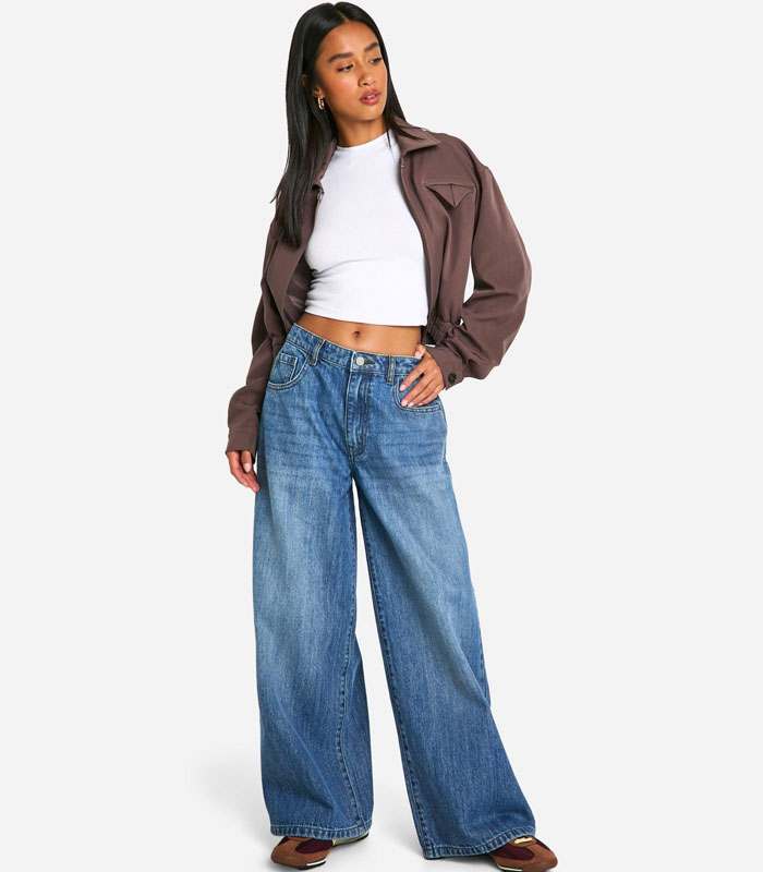 Womens The Petite Mid Rise Regular fit Wide Leg Jean