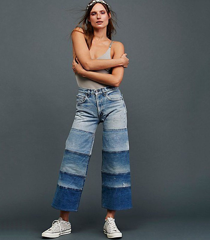 Women's Upcycled Patchwork Design High-Waist Straight-Leg Jeans