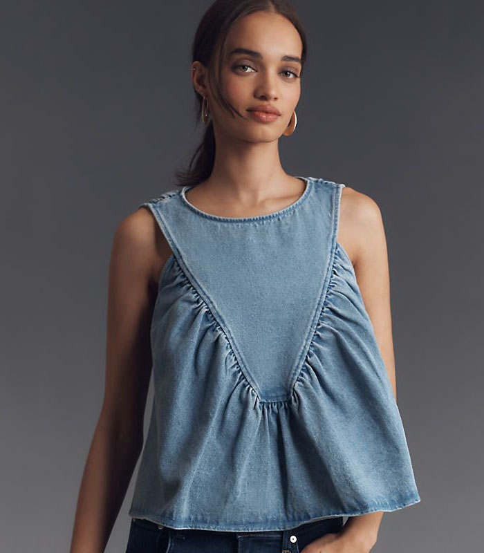 Feminine Flounced Denim Vest, Sleeveless Short-Length Top for Casual Outfits