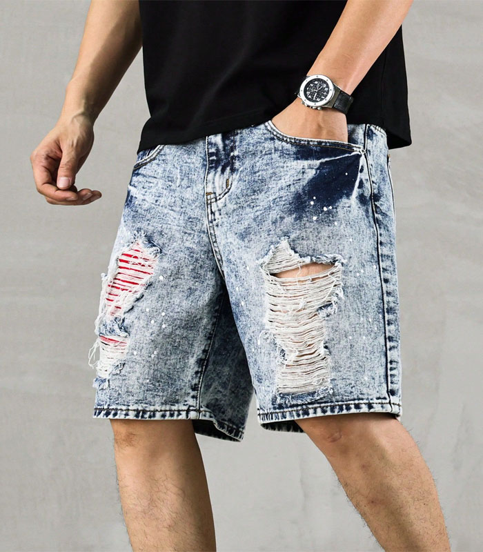 Men's Casual Washed Ripped Denim Shorts light blue