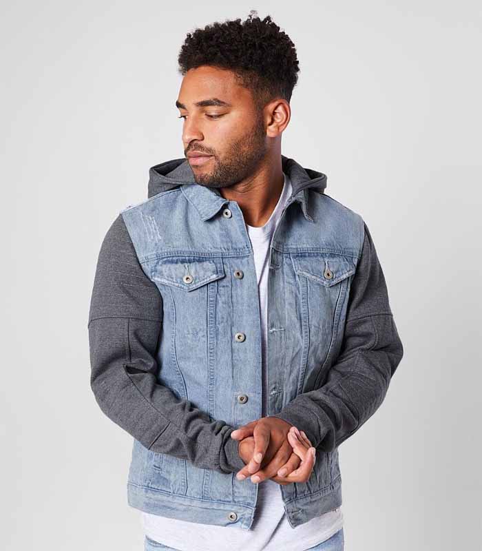 Hooded Denim Jacket - Men's Coats & Jackets in Medium Wash _ Buckle