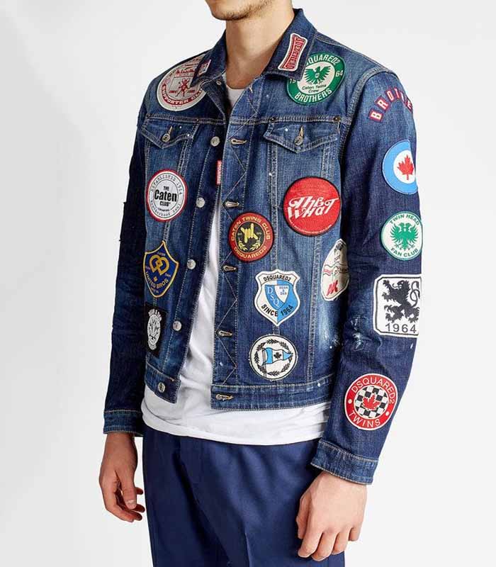 Full-Body Embroidered & Patched Denim Jacket (Deep Blue)
