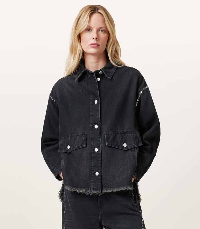 Hettie Studded Oversized Denim Shacket Washed Black