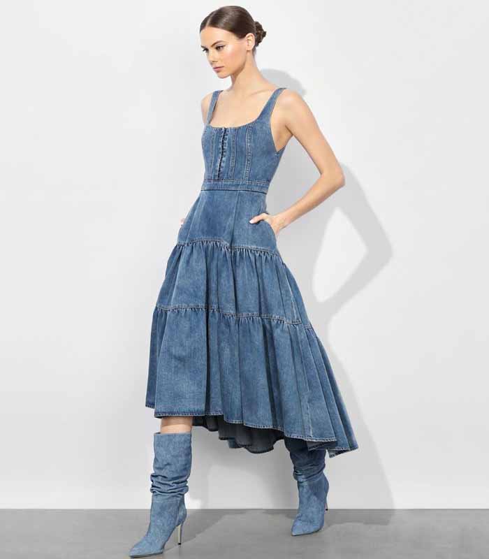 Diana Structured Midi Dress Vintage Blue