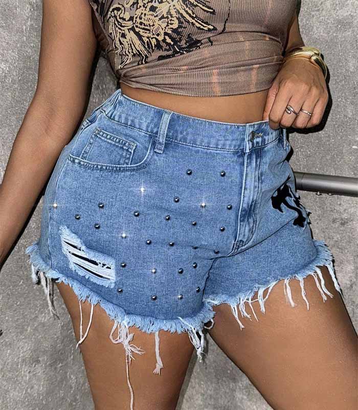 Plus Size Blue Denim Shorts, Sexy Street Style