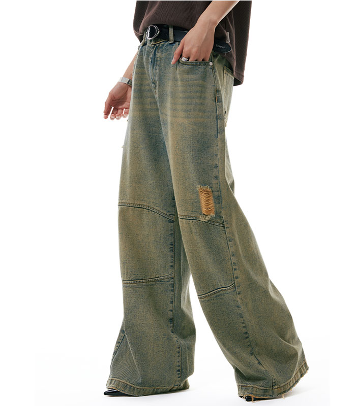 Minimal Distressed Wide Leg Sandblast Jeans