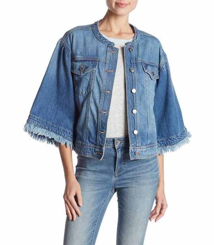 Collarless Wide Sleeve Denim Jacket