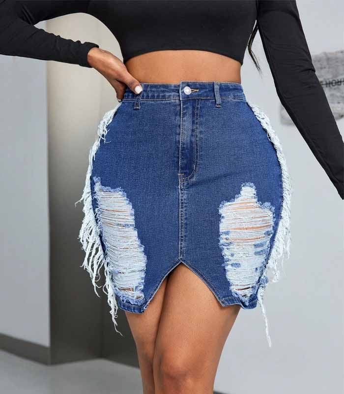 Ladies' Slim Fit Distressed Denim Skirt