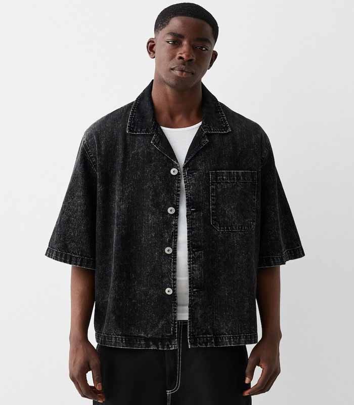 Rigid Black Denim Shirt for Men