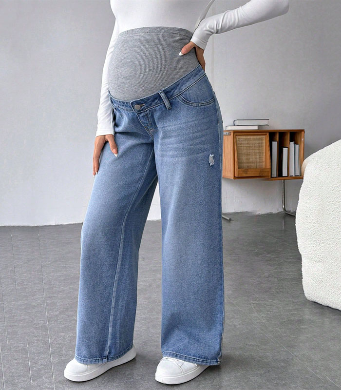 Maternity Loose Straight Leg Jeans With Elastic Waistband