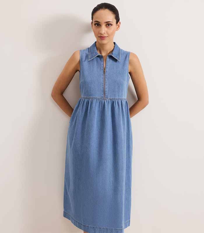 Button-Front Denim Dress