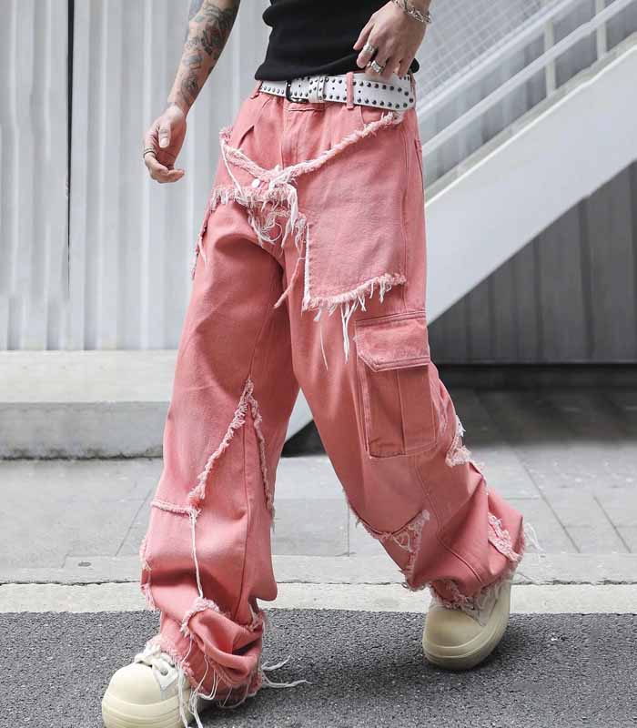 Men's Casual Daily Flap Pocket Frayed Hem Denim Jeans