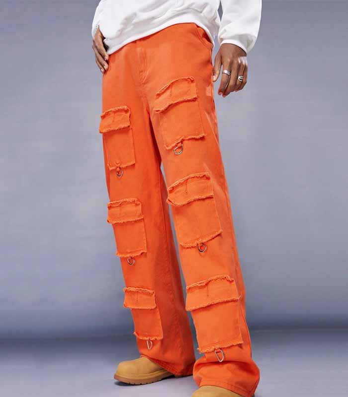 Men's Flap Pocket Straight Leg Jeans With Frayed Hem